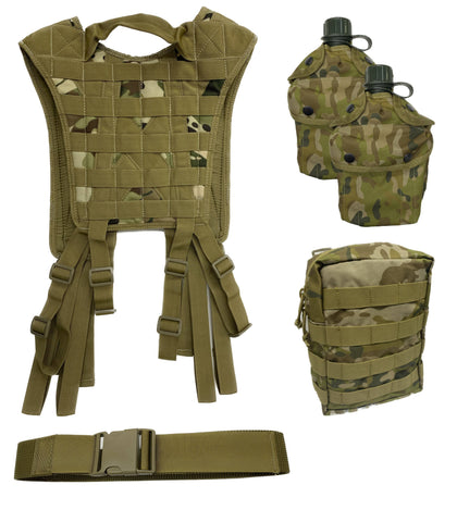 Cadet MOLLE Webbing Set -  1 x 8 Point Harness/ 2 x Bottles + Pouch/ Belt/ 1 x Utility Pouch